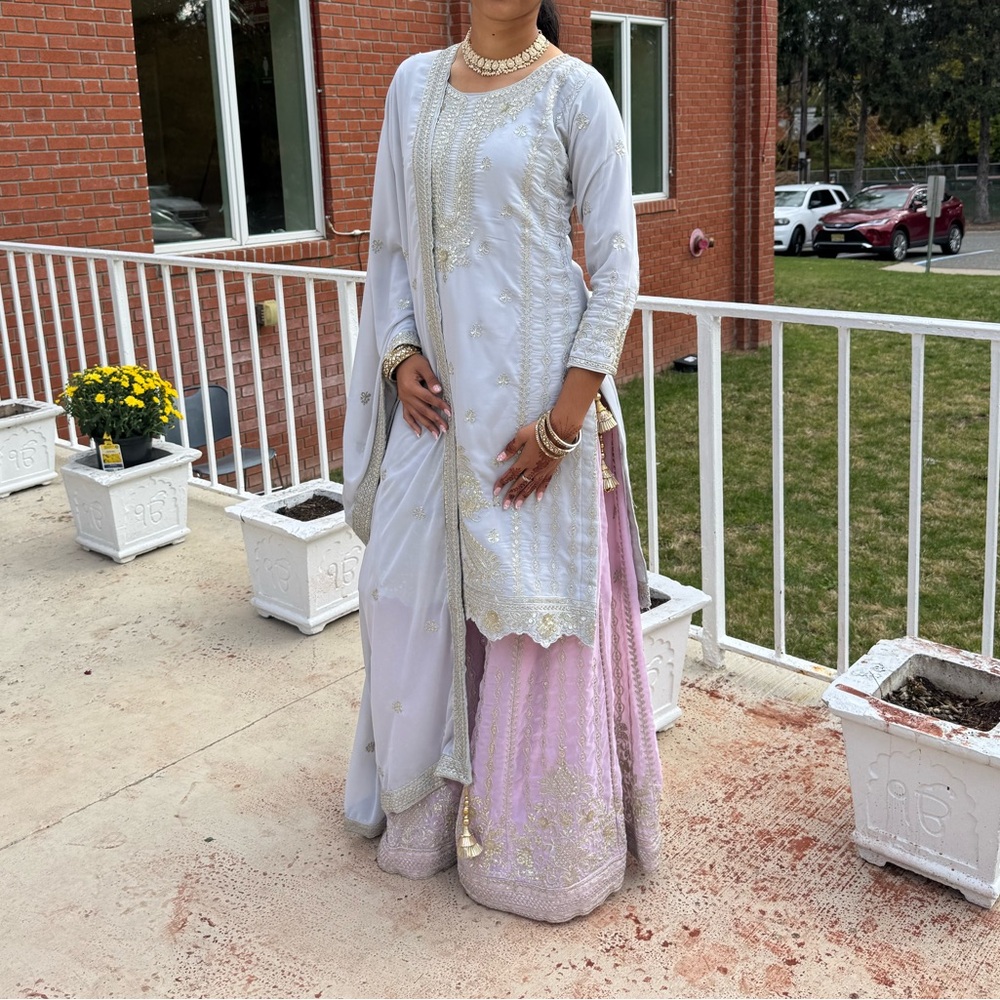Elegant Light Grey and Light Pink Traditional Dress